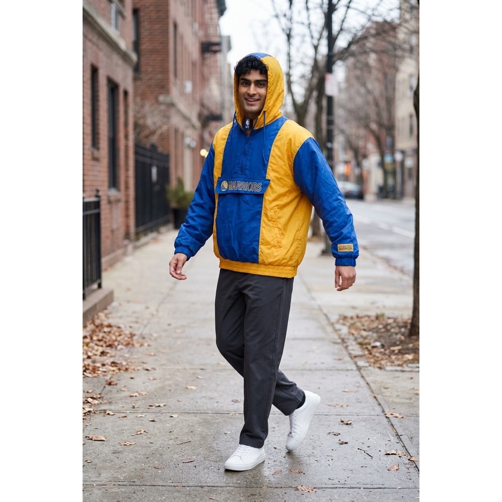 NBA Golden State Warriors Windbreaker Jacket Blue Yellow Quarter Zip Pullover